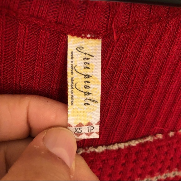 Free People Sunset Park Striped Thermal waffle Red Oversized XS Raw distressed - Picture 11 of 14